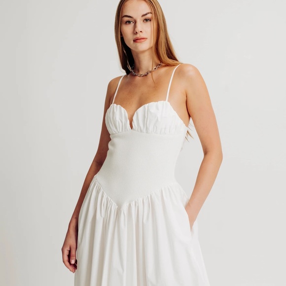 Torn by Ronny Kobo Dresses & Skirts - Torn By Ronny Kobo White Cotton Strap Waist Corset Dress
